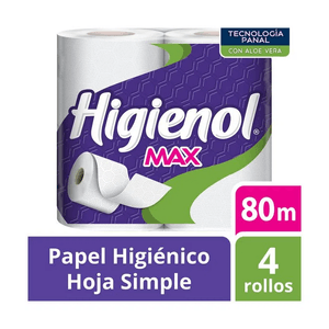 PAPEL HIGIENICO HIGIENOL ALOE MAX 4X80